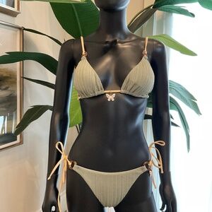 Khaki Green Bikini with Charming Bikinis Rhinestone Butterfly Charm!